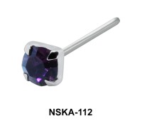 Round CZ Prong Set Silver Straight Nose Stud NSKA-112-4