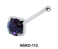 Round CZ Prong Set Silver Bone Nose Stud NSKD-112-4