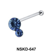 Dual Stones Silver Bone Nose Stud NSKD-647