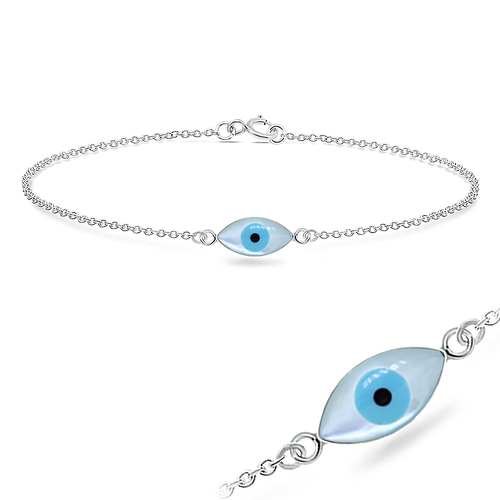 Buy 925 Sterling Silver Triple Chain Bracelet / 9 Stone Evil Eye