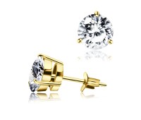 Gold Plated Round CZ Bezel Set Stud Earring STA-5-R-GP