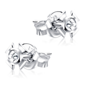 Fan Shaped with Stone Stud Earrings STF-332