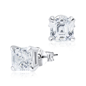 Emerald Cut Silver Stud Earring STS-3286