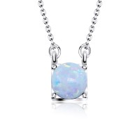 White Opal on Square Shape Silver Necklace SPE-2019