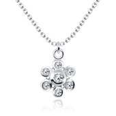 Rhinestone on Flower Shape Silver Necklace SPE-2045