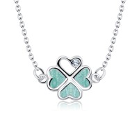 Cloverleaf with Enamel and Rhinestone Silver Necklace SPE-2050