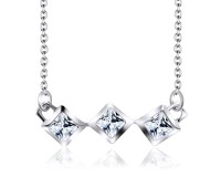 Three CZ in Boxes Silver Necklace SPE-2113