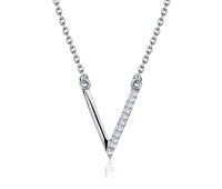 Rhodium Plated V Shaped with CZ Silver Necklace SPE-2153-RP