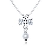 Necklace Silver CZ Bow&Pearl SPE-96